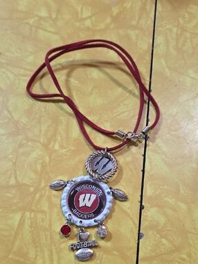 #G Wisconsin Badgers Red Football Charm Necklace
